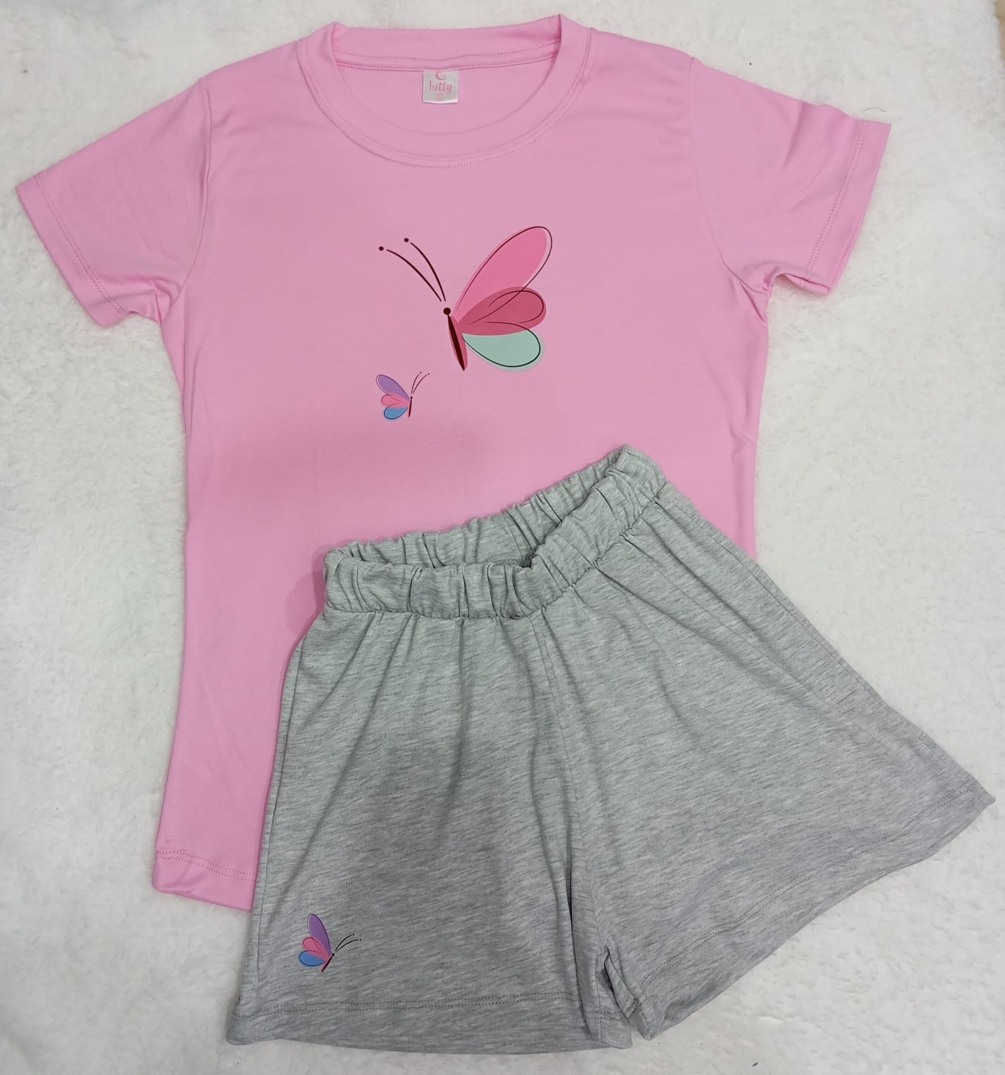 Pijama mariposa rosa plomo | Tutty Store